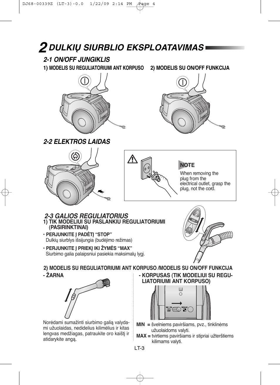 Dulkið siurblio eksploatavimas | Samsung SC6540 User Manual | Page 26 / 56