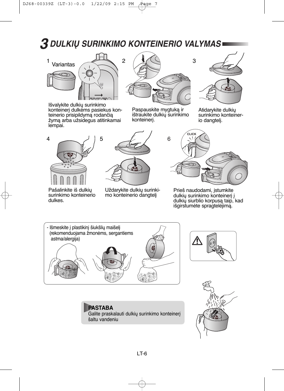 Dulkið surinkimo konteinerio valymas | Samsung SC6540 User Manual | Page 29 / 56