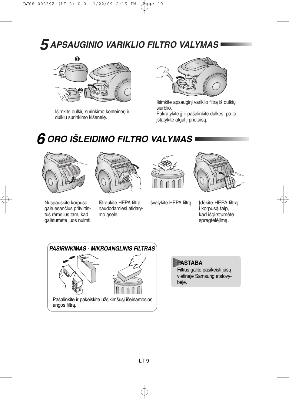 Oro išleidimo filtro valymas, Apsauginio variklio filtro valymas | Samsung SC6540 User Manual | Page 32 / 56