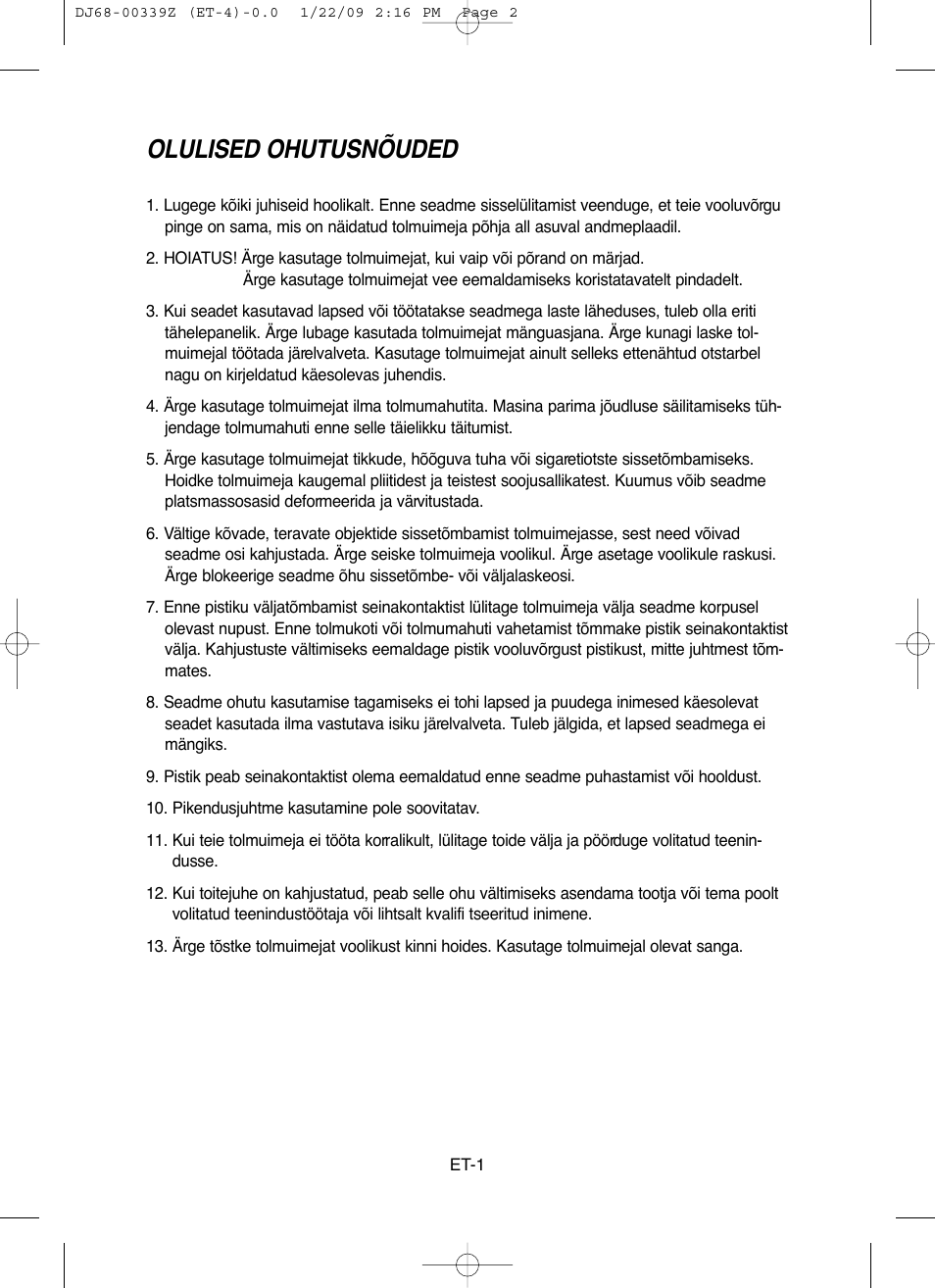 Olulised ohutusnõuded | Samsung SC6540 User Manual | Page 35 / 56