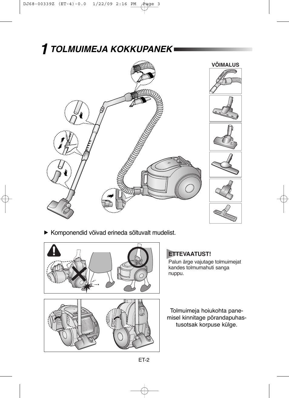 Tolmuimeja kokkupanek | Samsung SC6540 User Manual | Page 36 / 56