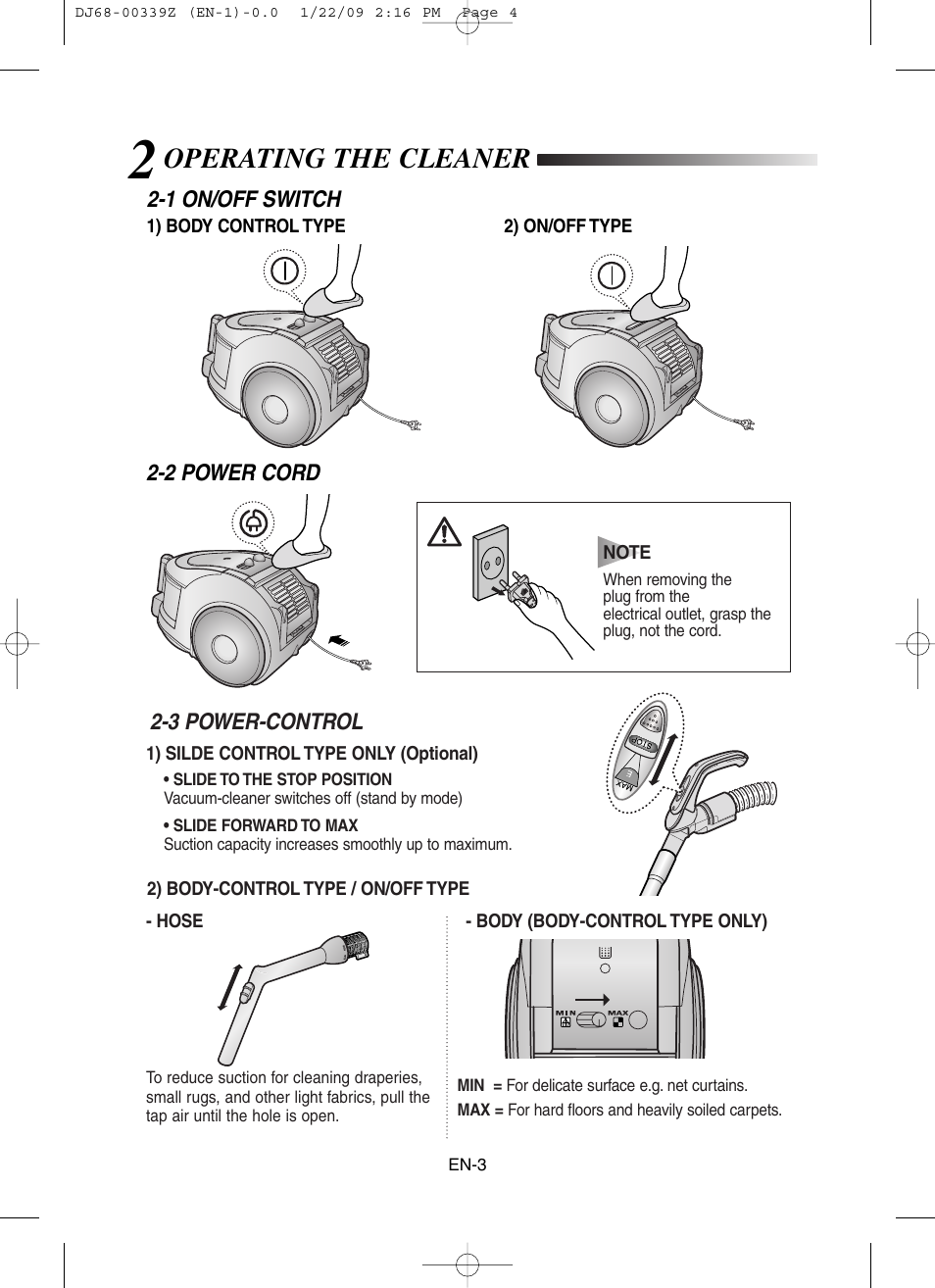 Operating the cleaner | Samsung SC6540 User Manual | Page 4 / 56