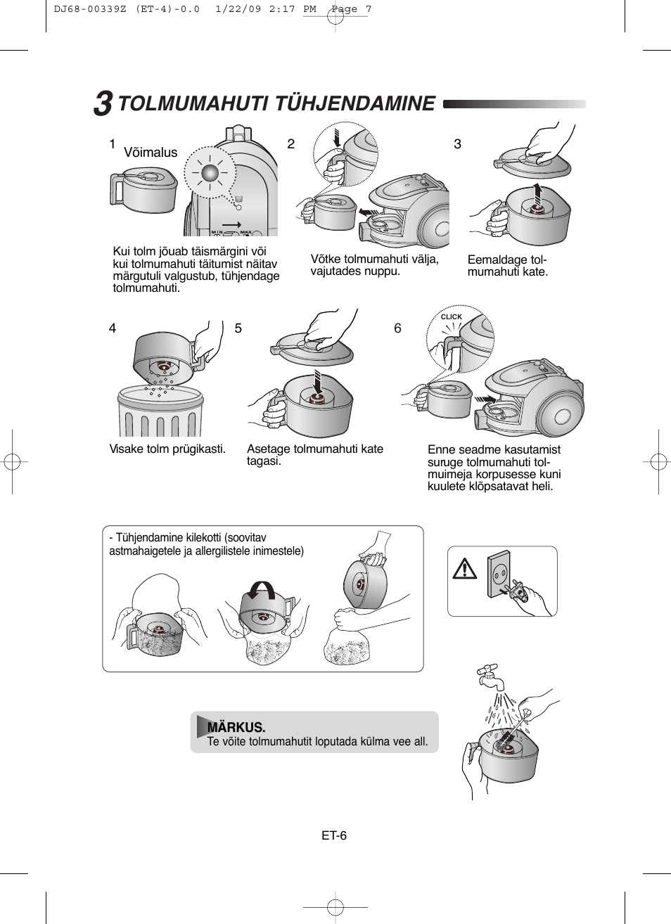 Tolmumahuti tühjendamine | Samsung SC6540 User Manual | Page 40 / 56