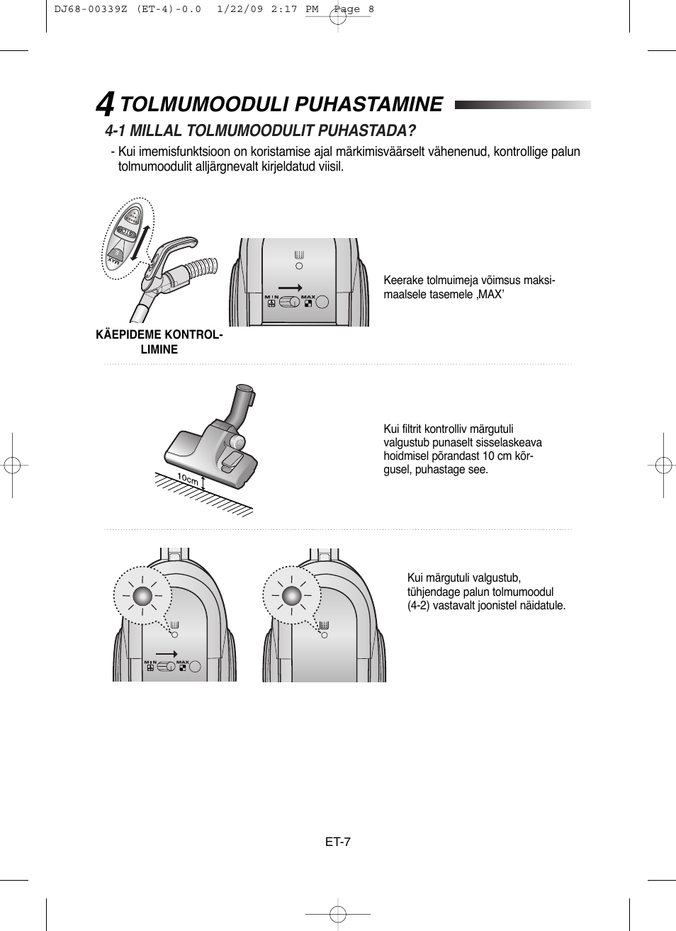 Tolmumooduli puhastamine | Samsung SC6540 User Manual | Page 41 / 56