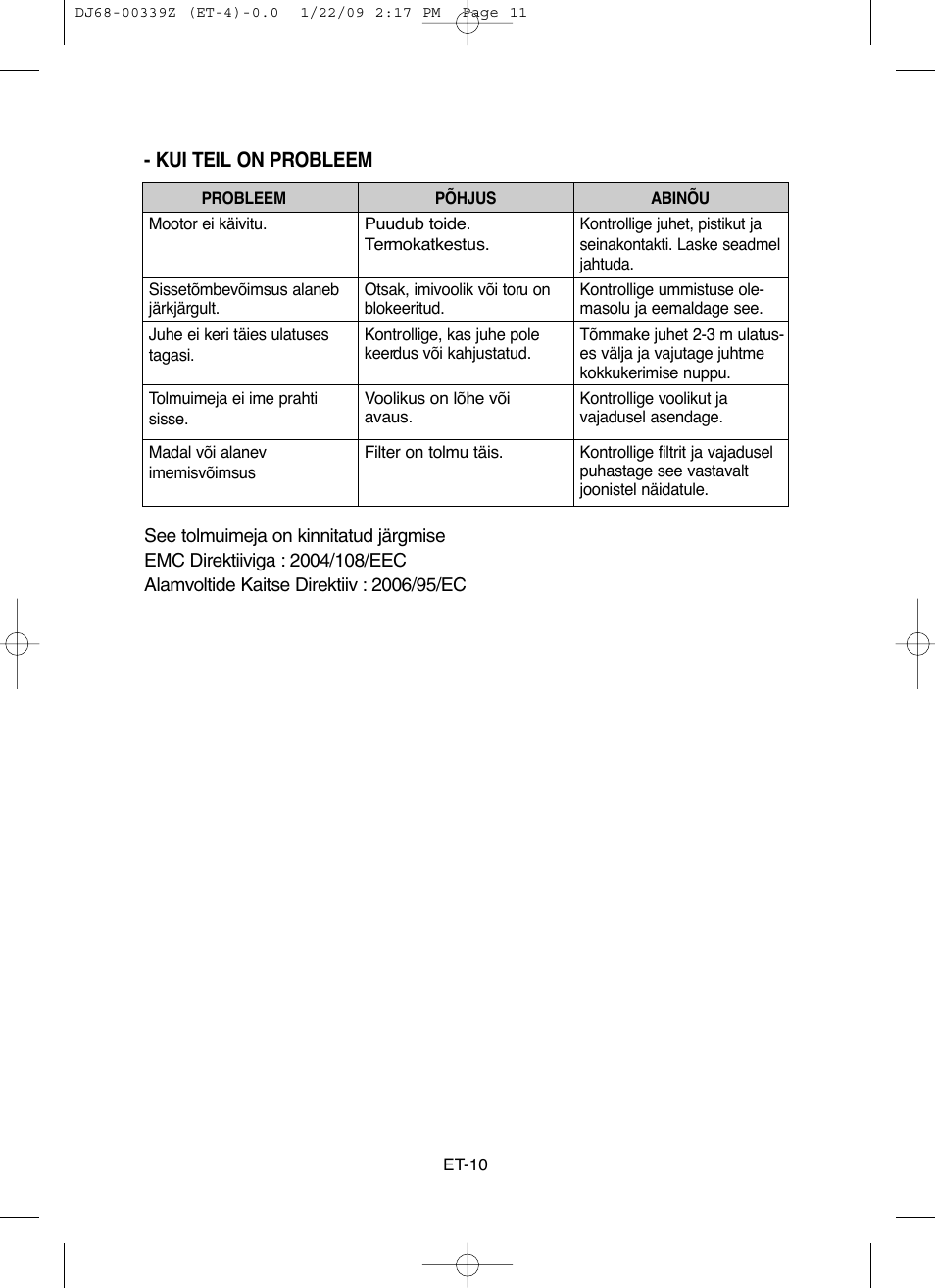Kui teil on probleem | Samsung SC6540 User Manual | Page 44 / 56