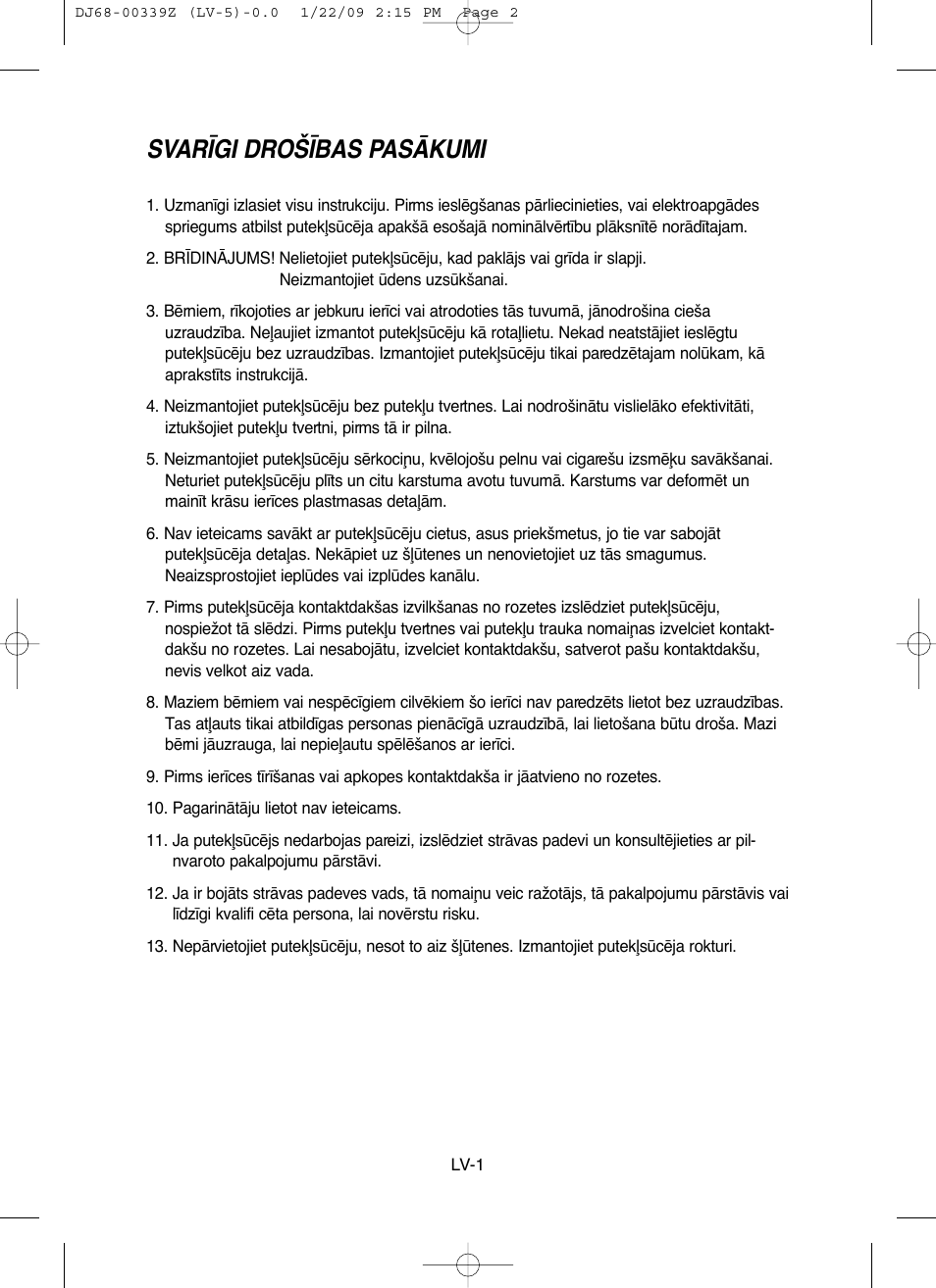 Svar±gi droš±bas pasåkumi | Samsung SC6540 User Manual | Page 46 / 56