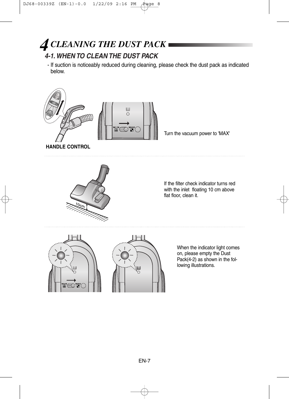 Cleaning the dust pack | Samsung SC6540 User Manual | Page 8 / 56