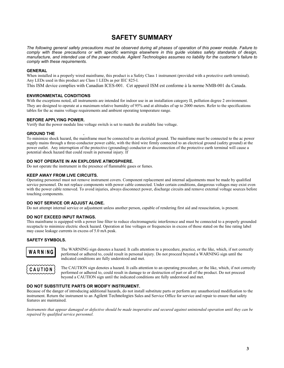 Safety summary | Agilent Technologies 66001A User Manual | Page 3 / 55