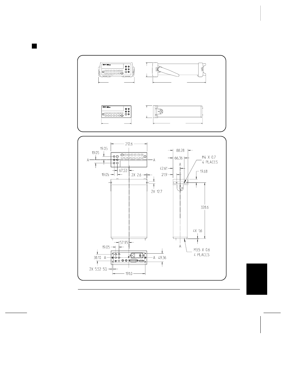 Product dimensions | Agilent Technologies 34401A User Manual | Page 229 / 242