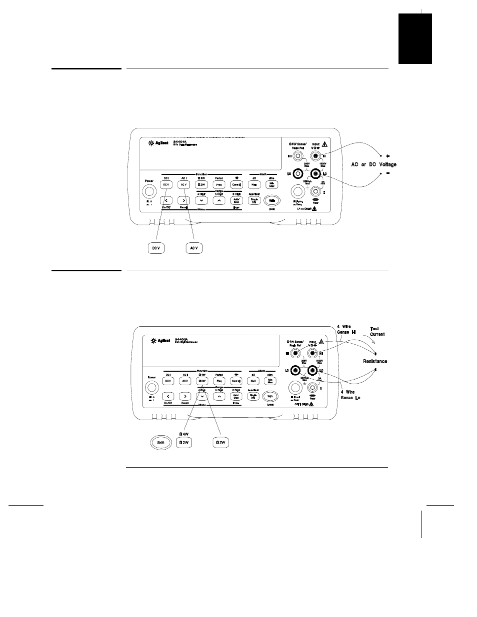 To measure voltage, To measure resistance | Agilent Technologies 34401A User Manual | Page 23 / 242