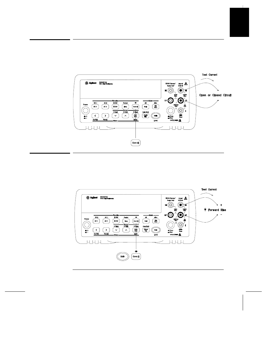 To measure continuity, To check diodes | Agilent Technologies 34401A User Manual | Page 25 / 242