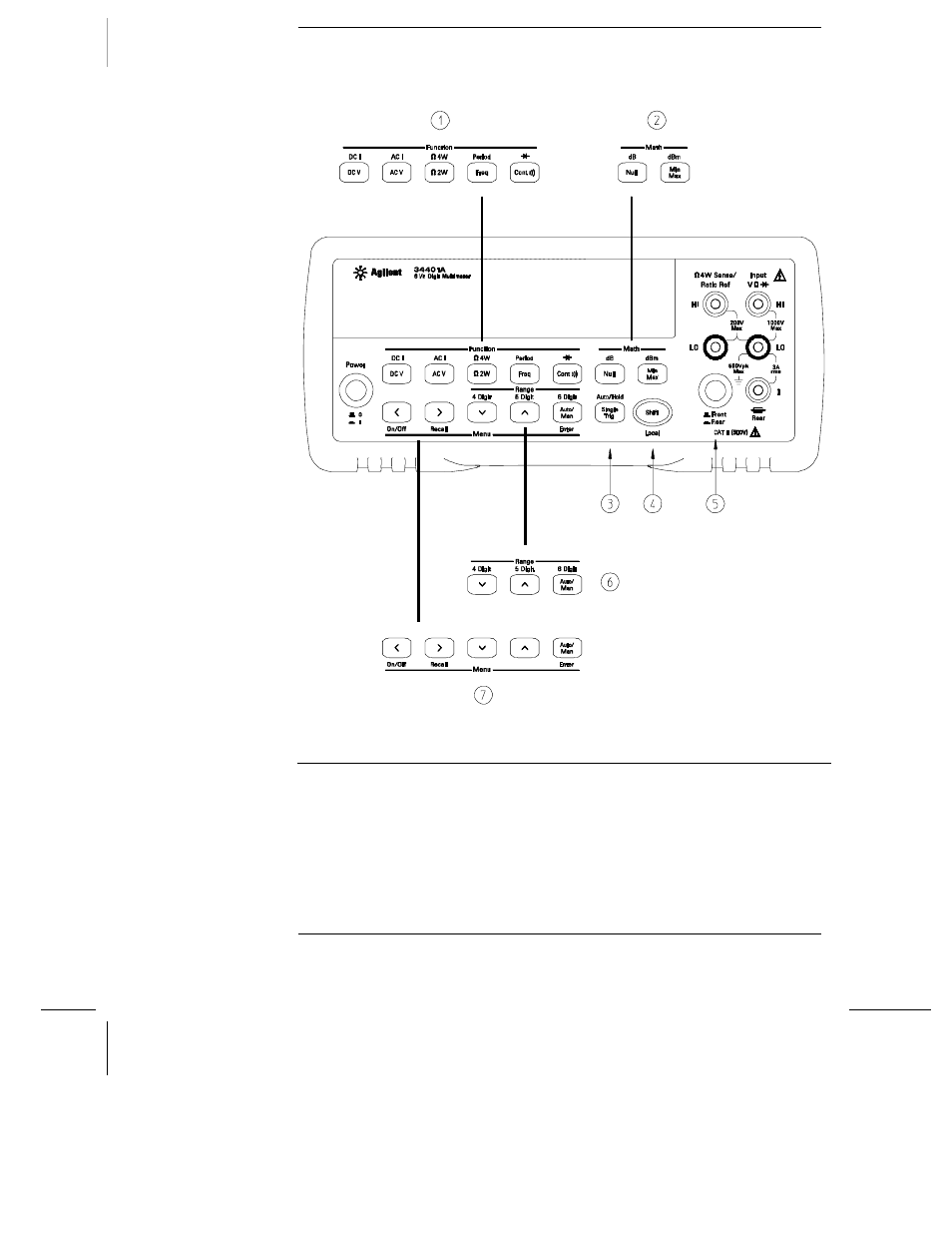 The front panel at a glance | Agilent Technologies 34401A User Manual | Page 8 / 242