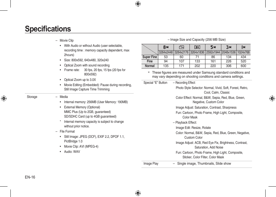 Speciﬁcations | Samsung i8 User Manual | Page 16 / 112