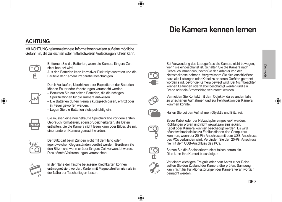 Die kamera kennen lernen, Achtung | Samsung i8 User Manual | Page 23 / 112