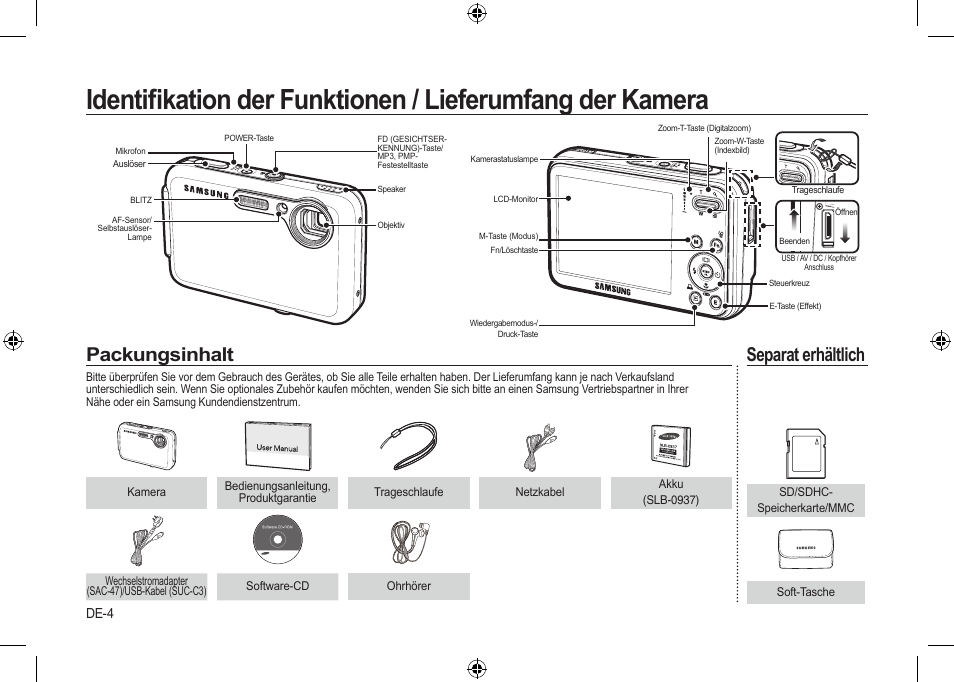 Packungsinhalt, Separat erhältlich | Samsung i8 User Manual | Page 24 / 112