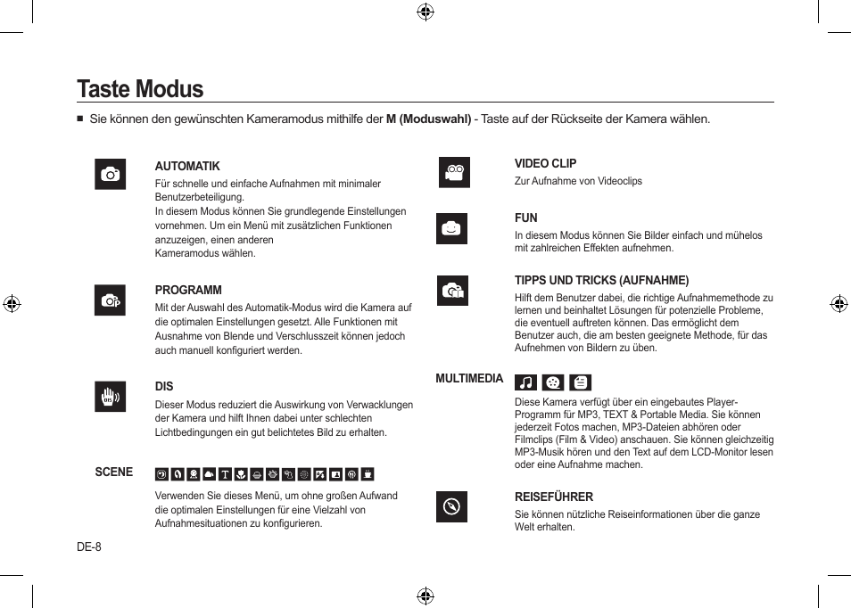 Taste modus | Samsung i8 User Manual | Page 28 / 112