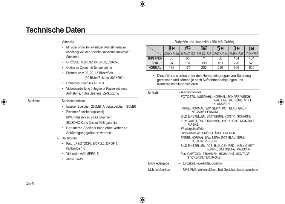 Technische daten | Samsung i8 User Manual | Page 36 / 112