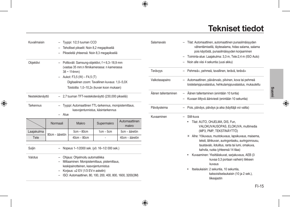 Tekniset tiedot | Samsung i8 User Manual | Page 53 / 112