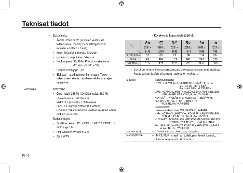 Tekniset tiedot | Samsung i8 User Manual | Page 54 / 112