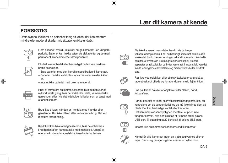 Lær dit kamera at kende, Forsigtig | Samsung i8 User Manual | Page 77 / 112