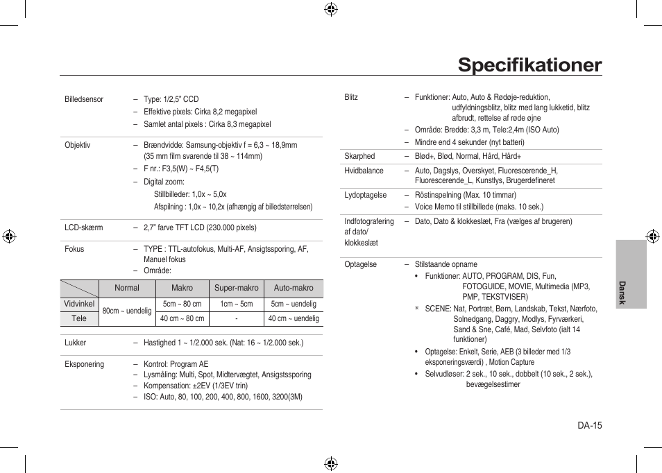 Speciﬁkationer | Samsung i8 User Manual | Page 89 / 112