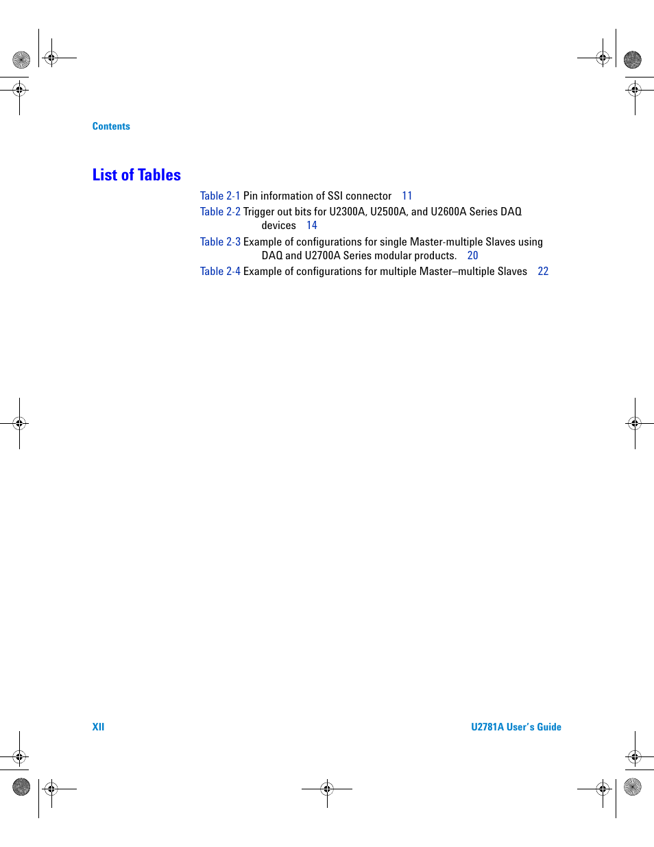 List of tables | Agilent Technologies U2781A User Manual | Page 12 / 47