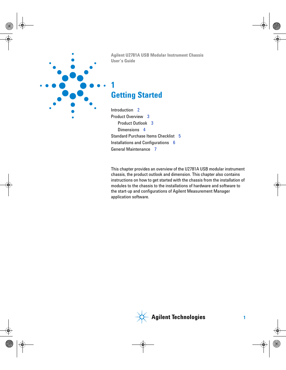 1 getting started, Getting started, Agilent technologies | Agilent Technologies U2781A User Manual | Page 13 / 47