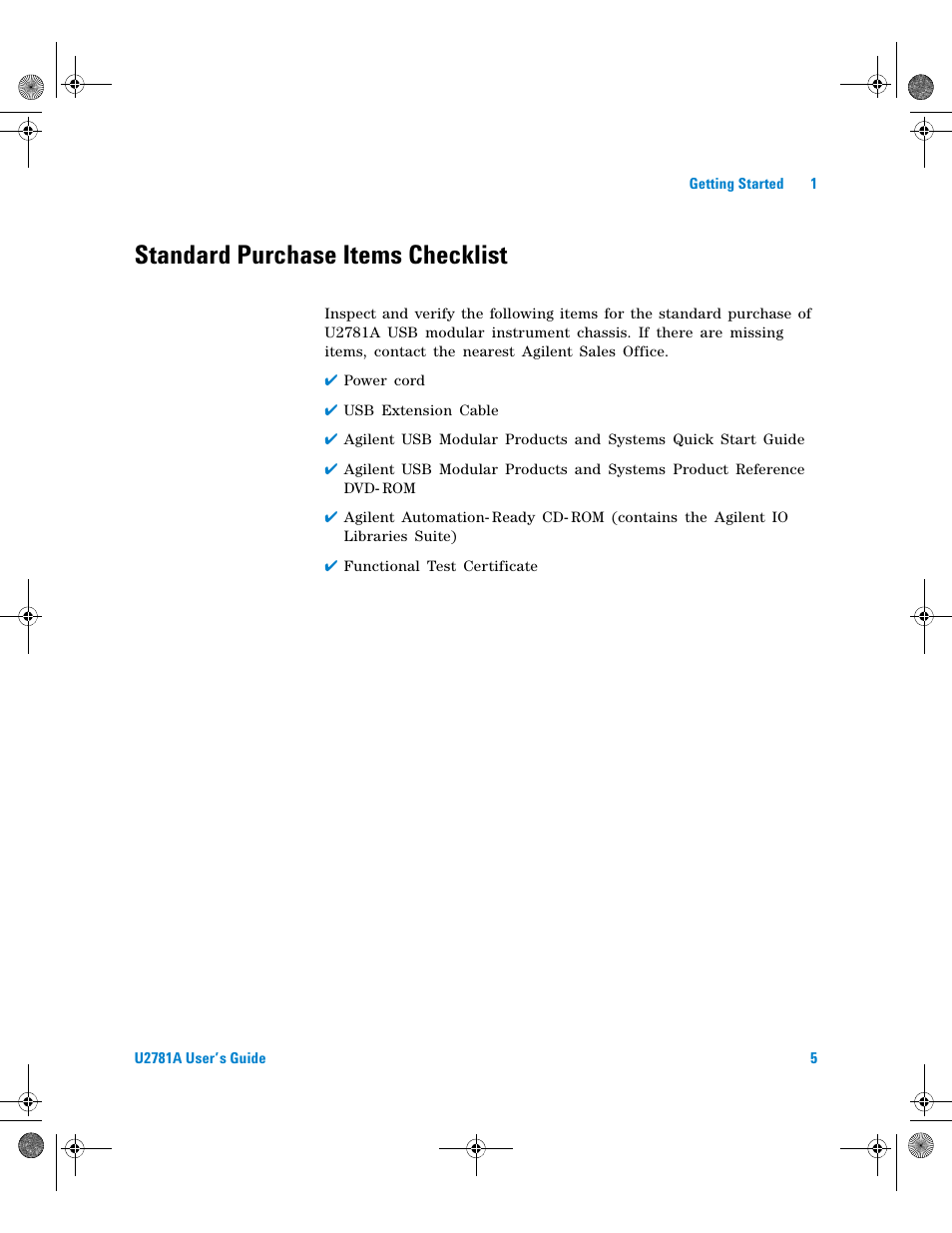 Standard purchase items checklist | Agilent Technologies U2781A User Manual | Page 17 / 47