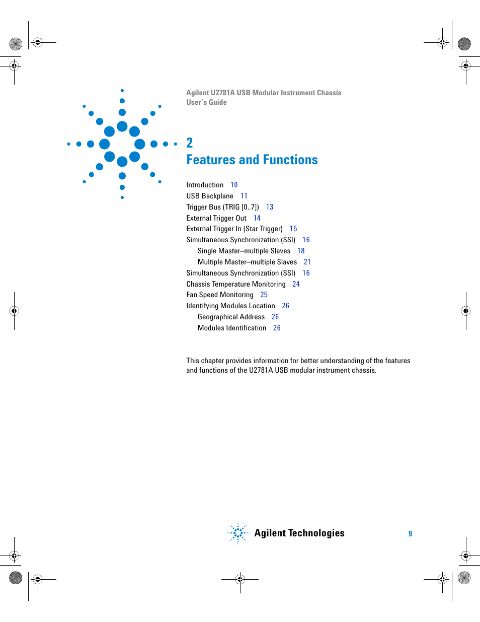 2 features and functions, Features and functions, Agilent technologies | Agilent Technologies U2781A User Manual | Page 21 / 47