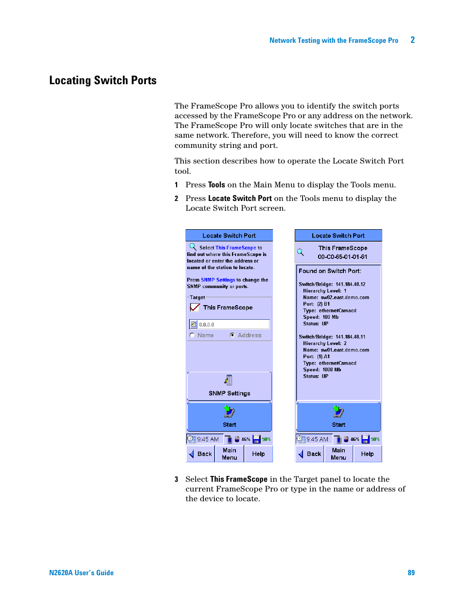 Locating switch ports | Agilent Technologies N2620A User Manual | Page 107 / 279