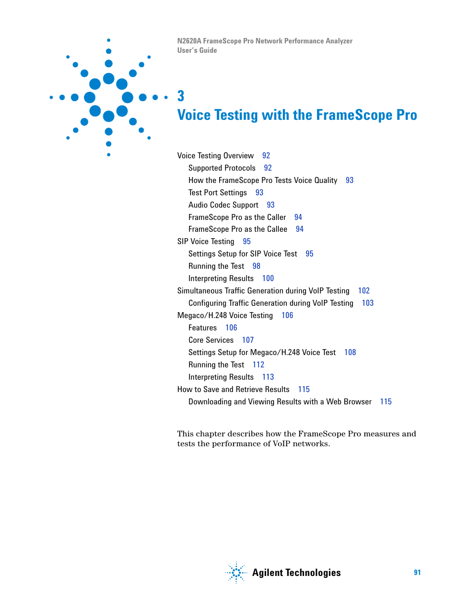 3 voice testing with the framescope pro, Voice testing with the framescope pro, Chapter 3 | Voice testing with the, Agilent technologies | Agilent Technologies N2620A User Manual | Page 109 / 279