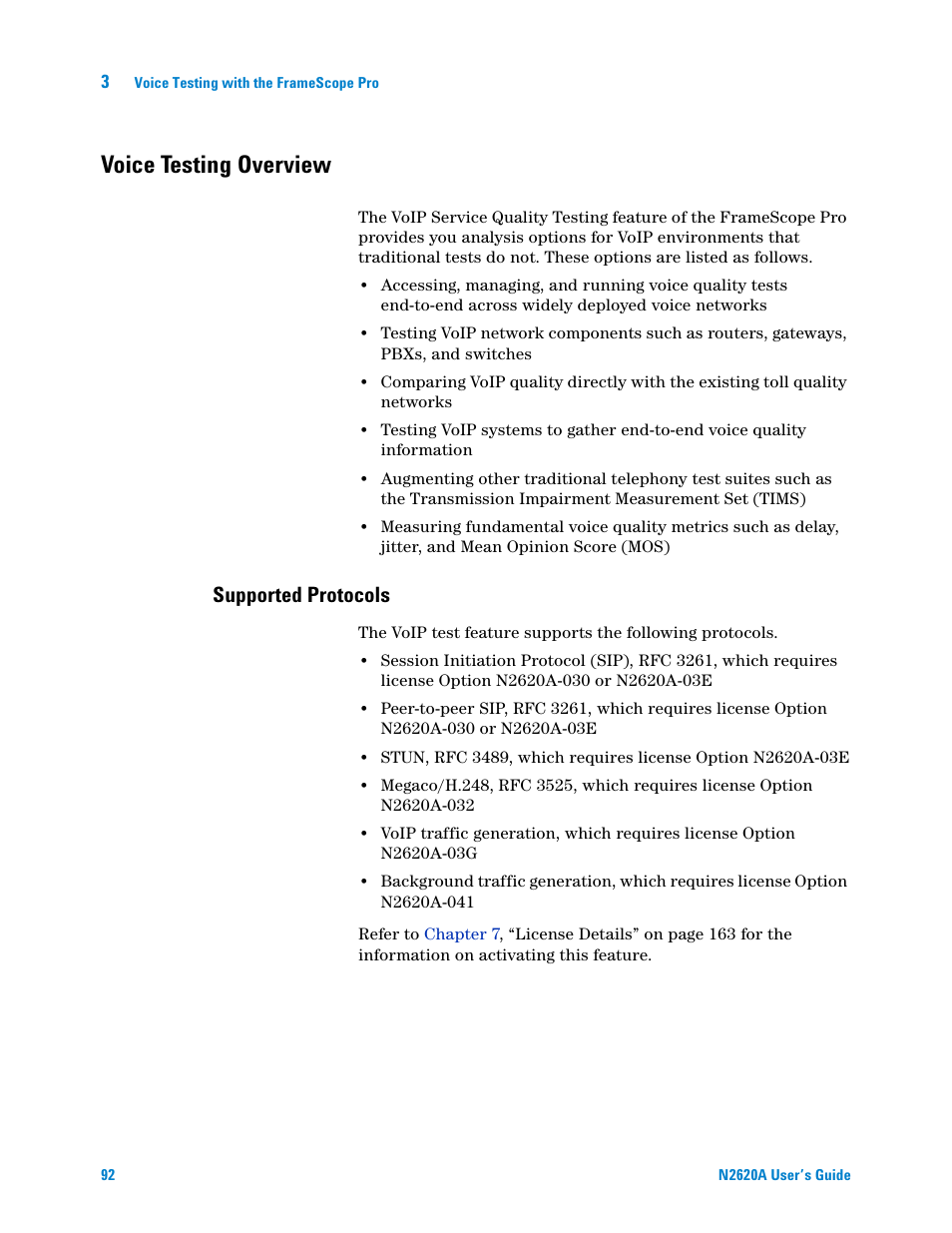 Voice testing overview, Supported protocols | Agilent Technologies N2620A User Manual | Page 110 / 279