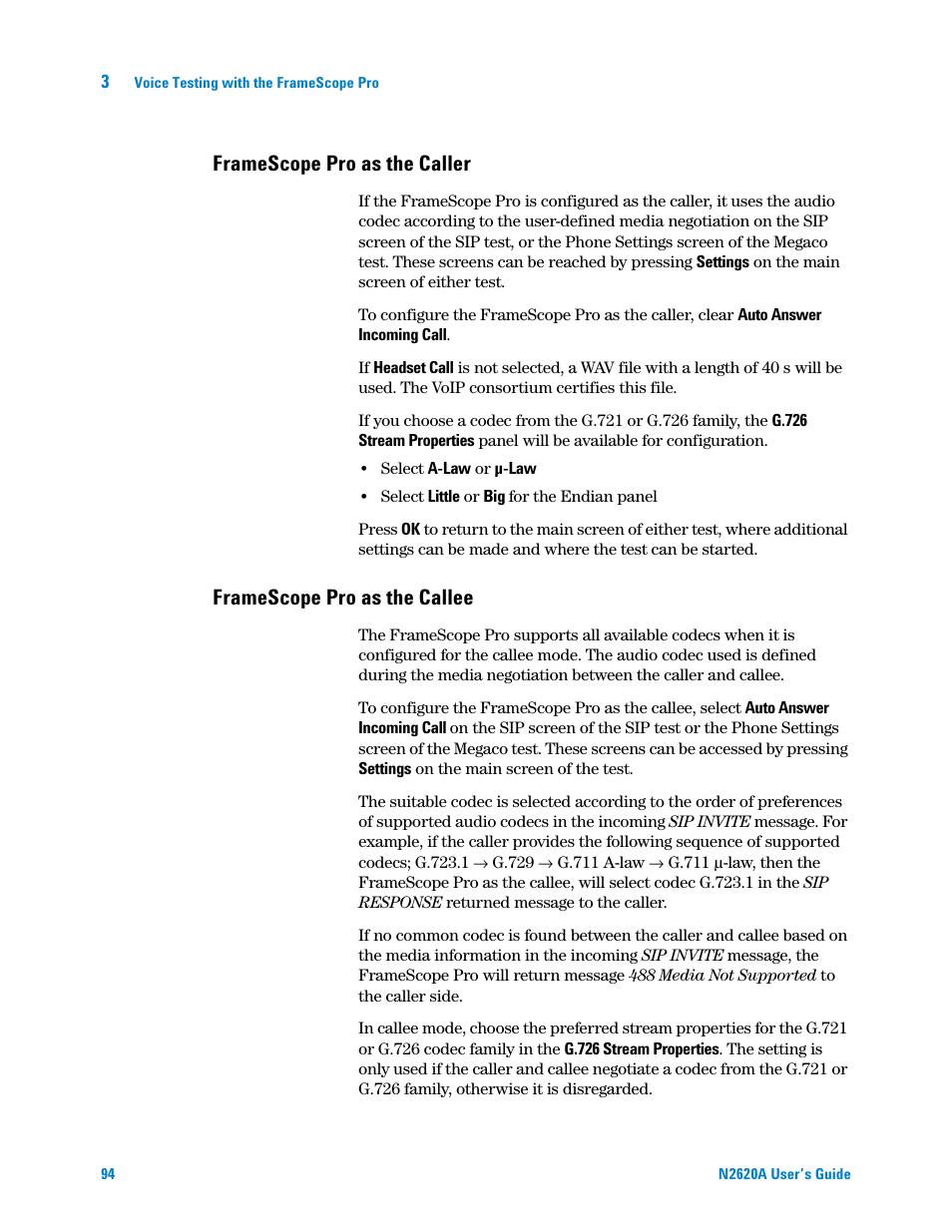 Framescope pro as the caller, Framescope pro as the callee | Agilent Technologies N2620A User Manual | Page 112 / 279