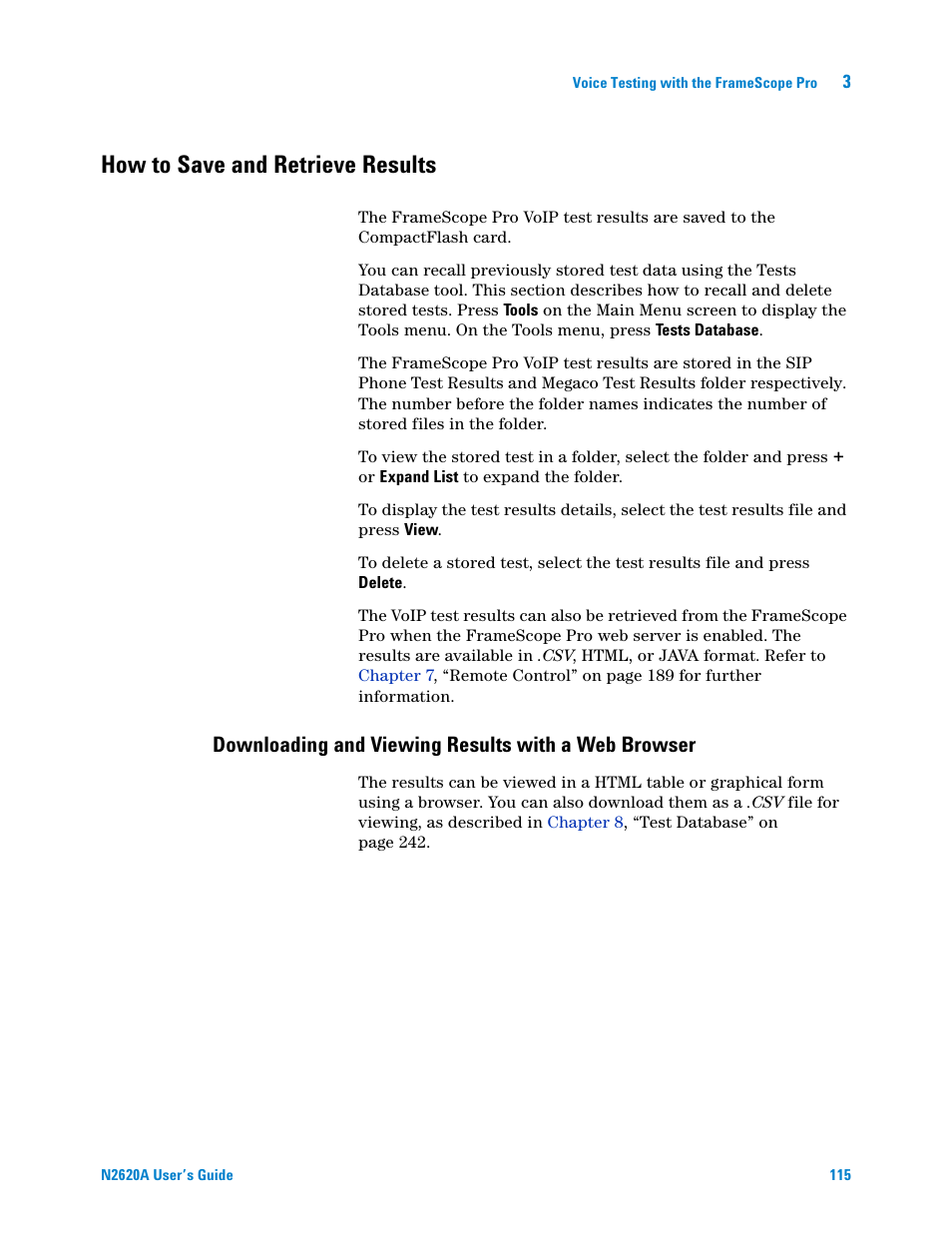 How to save and retrieve results, Downloading and viewing results with a web browser | Agilent Technologies N2620A User Manual | Page 133 / 279