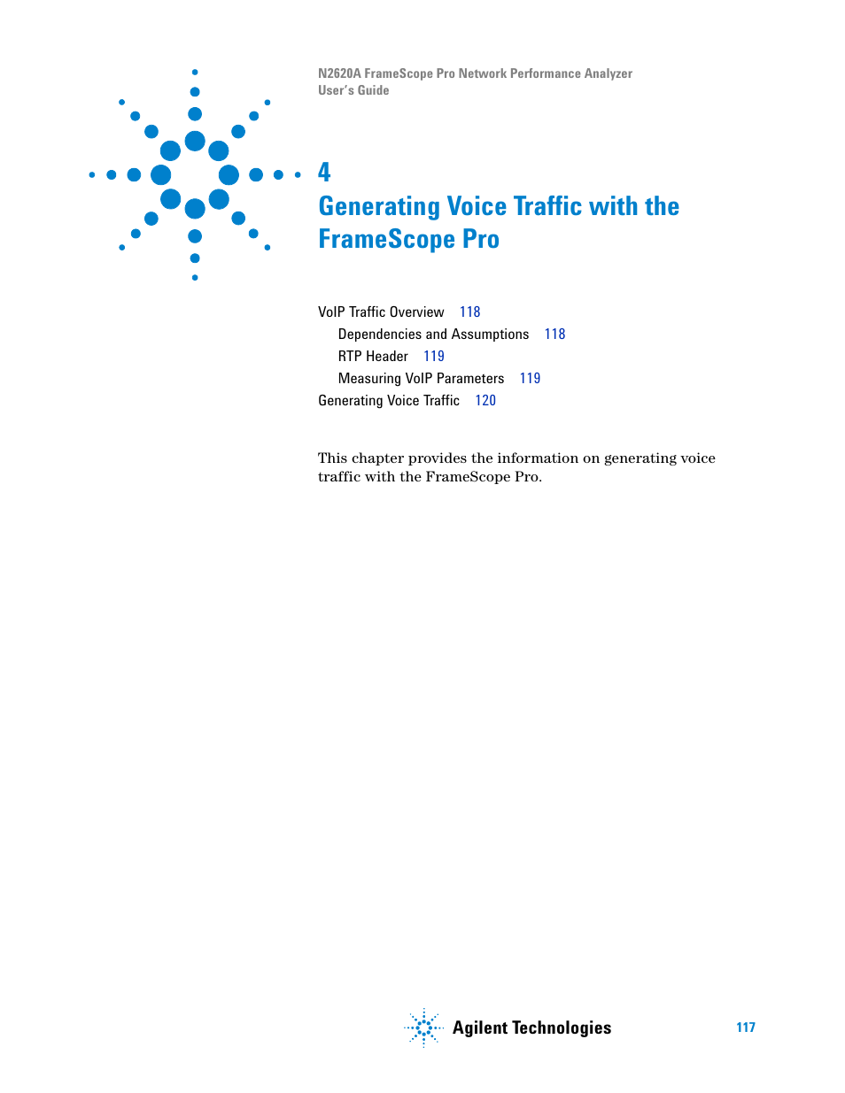 4 generating voice traffic with the framescope pro, Generating voice traffic with the framescope pro, Chapter 4 | Generating voice traffic with the | Agilent Technologies N2620A User Manual | Page 135 / 279