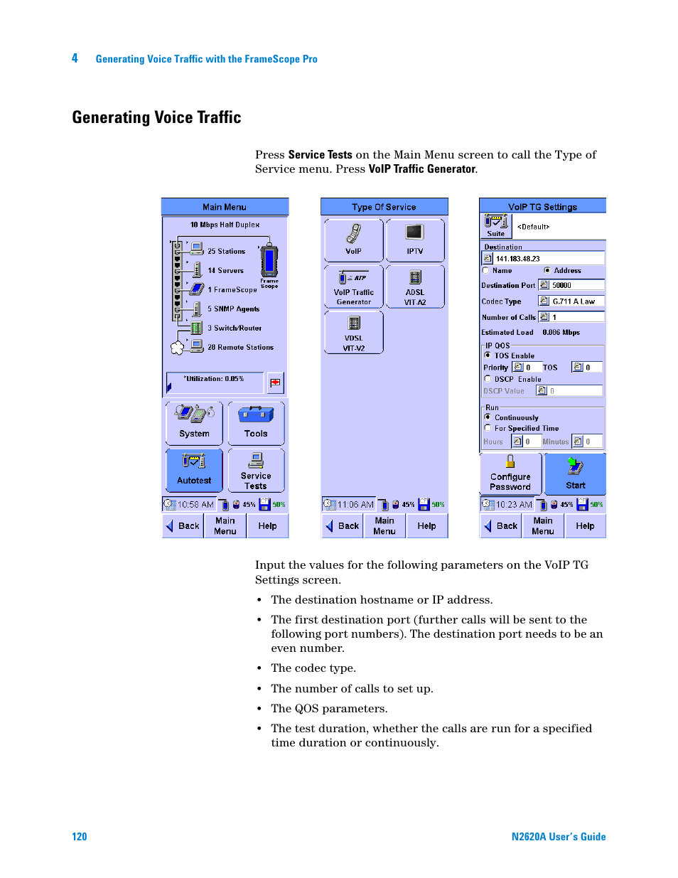 Generating voice traffic | Agilent Technologies N2620A User Manual | Page 138 / 279