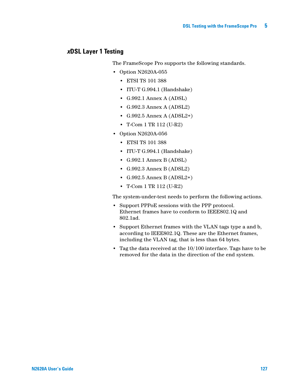 Xdsl layer 1 testing, X dsl layer 1 testing | Agilent Technologies N2620A User Manual | Page 145 / 279