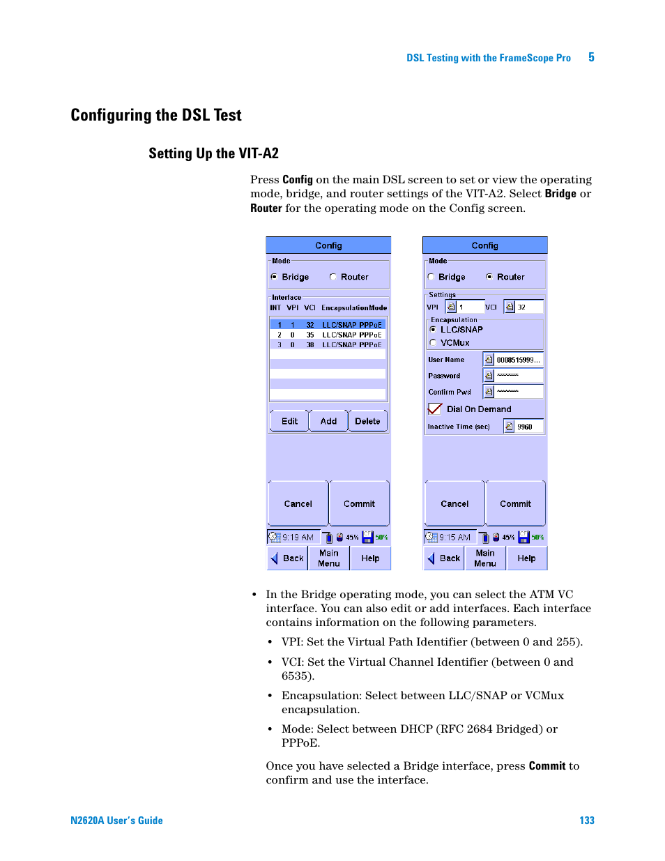 Configuring the dsl test, Setting up the vit-a2 | Agilent Technologies N2620A User Manual | Page 151 / 279