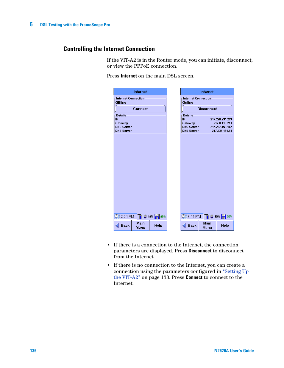 Controlling the internet connection | Agilent Technologies N2620A User Manual | Page 154 / 279