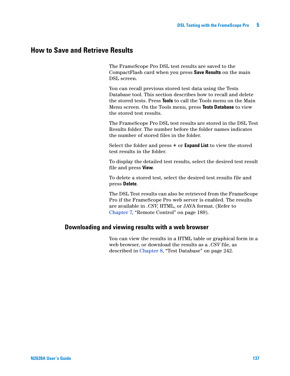How to save and retrieve results, Downloading and viewing results with a web browser | Agilent Technologies N2620A User Manual | Page 155 / 279