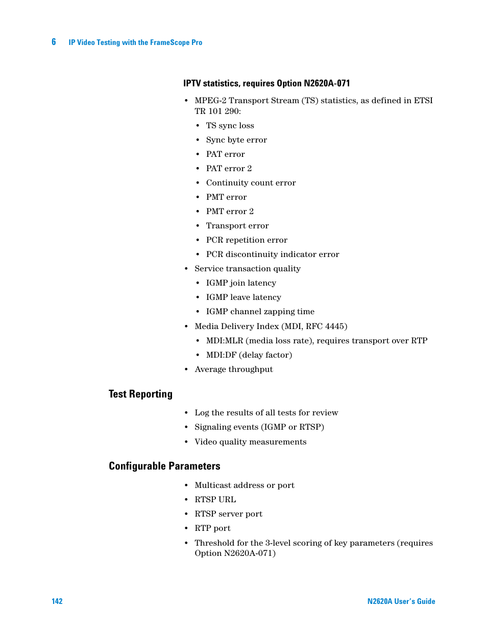 Test reporting, Configurable parameters | Agilent Technologies N2620A User Manual | Page 160 / 279