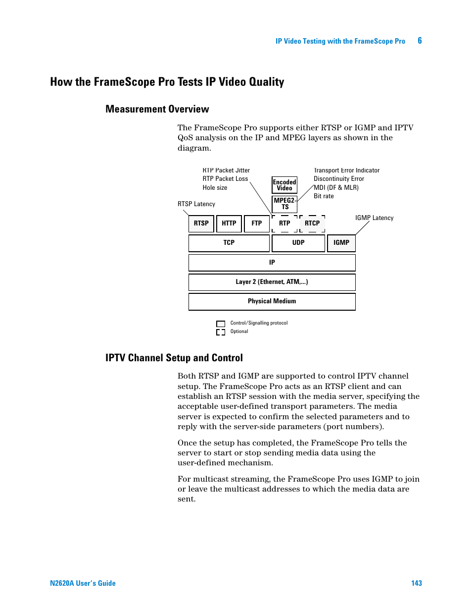 How the framescope pro tests ip video quality, Measurement overview, Iptv channel setup and control | Agilent Technologies N2620A User Manual | Page 161 / 279