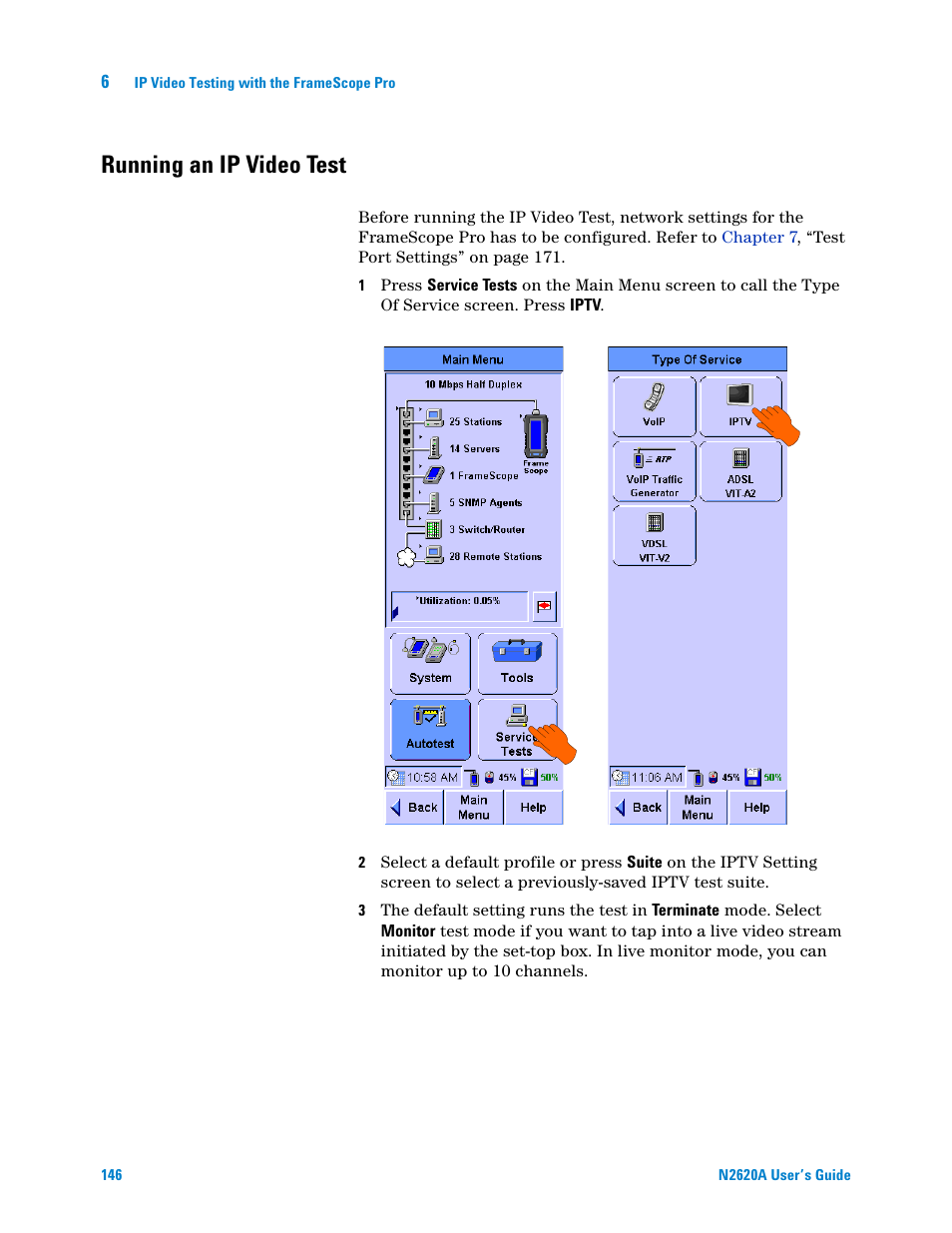 Running an ip video test | Agilent Technologies N2620A User Manual | Page 164 / 279