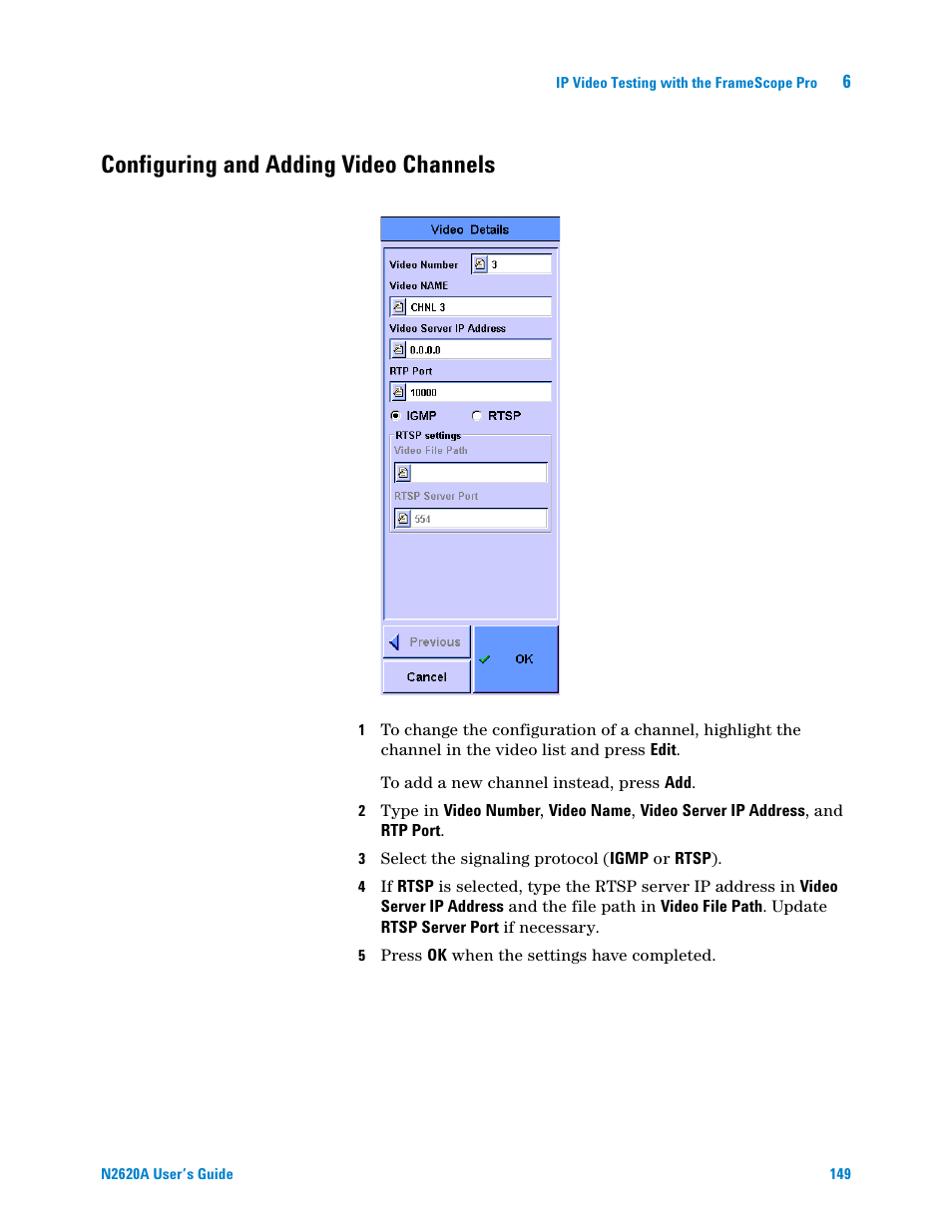 Configuring and adding video channels | Agilent Technologies N2620A User Manual | Page 167 / 279