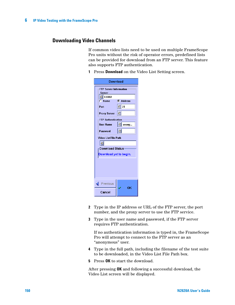 Downloading video channels | Agilent Technologies N2620A User Manual | Page 168 / 279