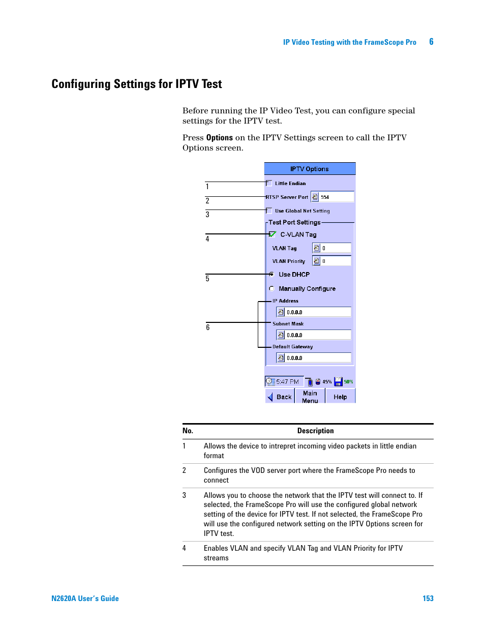 Configuring settings for iptv test | Agilent Technologies N2620A User Manual | Page 171 / 279