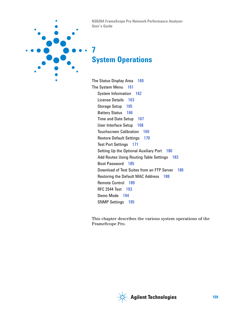 7 system operations, System operations, Agilent technologies | Agilent Technologies N2620A User Manual | Page 177 / 279