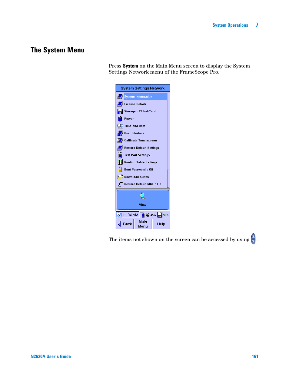 The system menu, Chapter 7 | Agilent Technologies N2620A User Manual | Page 179 / 279