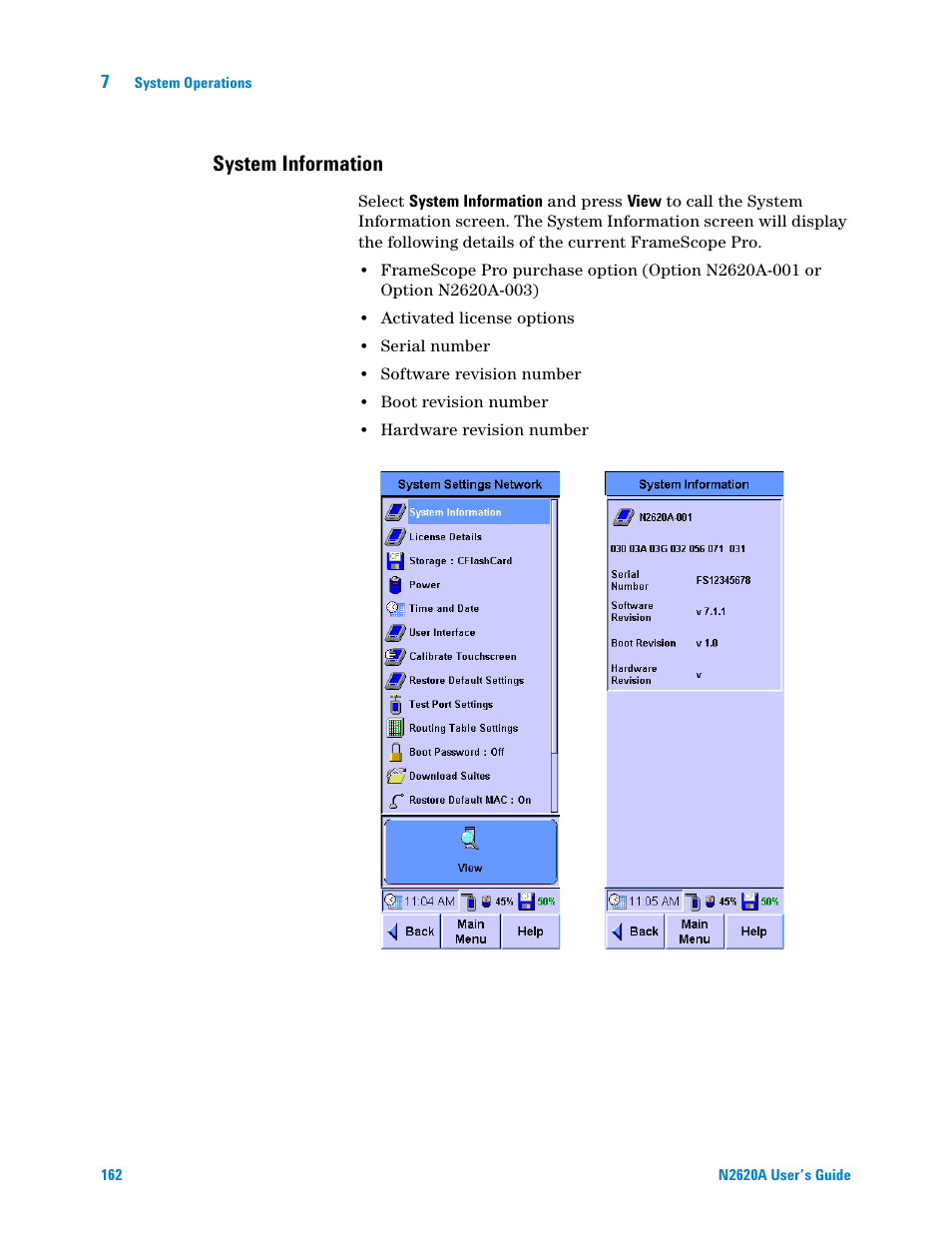 System information, Chapter 7, System | Agilent Technologies N2620A User Manual | Page 180 / 279