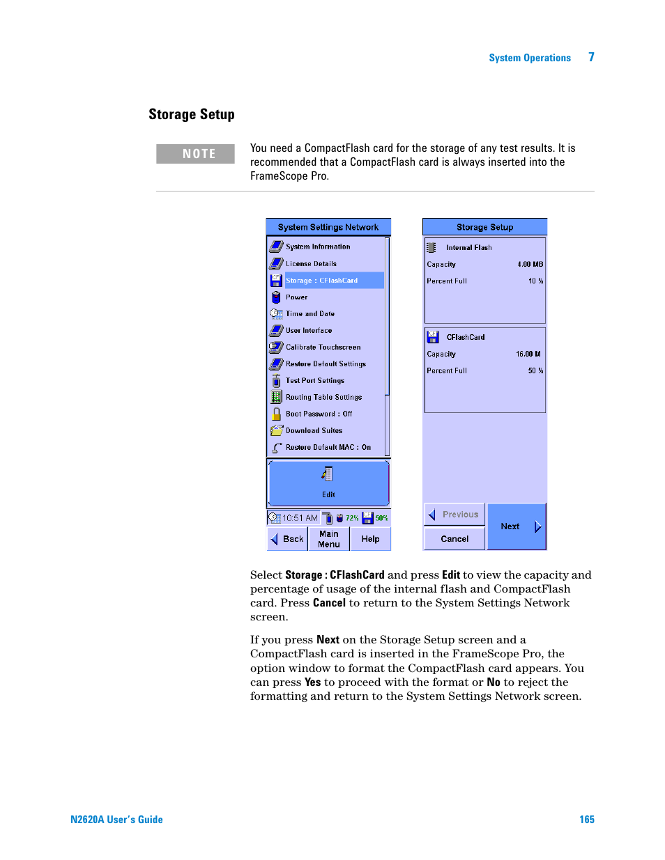 Storage setup | Agilent Technologies N2620A User Manual | Page 183 / 279